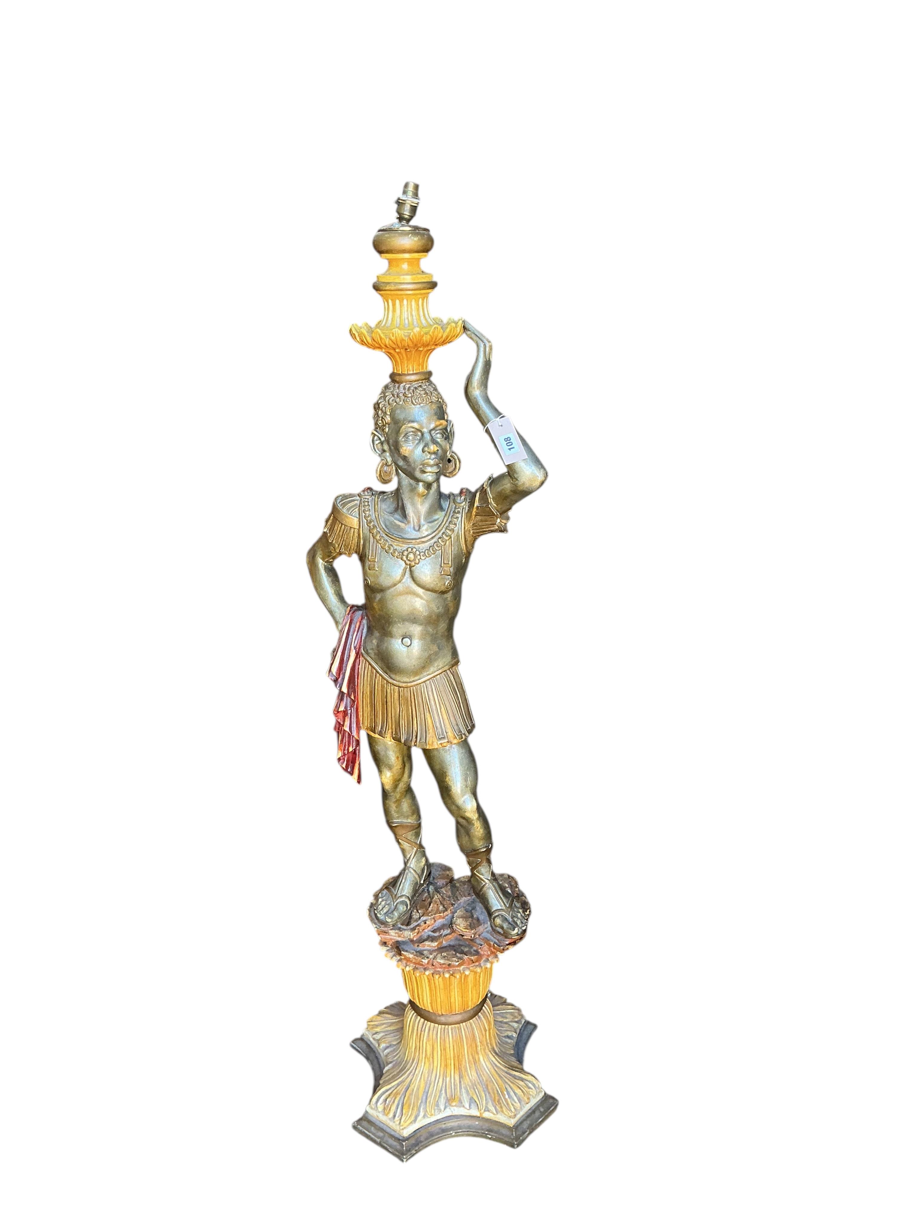 An Italian style painted composition Blackamoor floor lamp, height 156cm